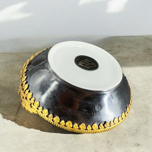 Antique La Chateau Porcelain Trinket Dish Metal Bronze Mount Victorian Scene VTG - Picture 2 of 16